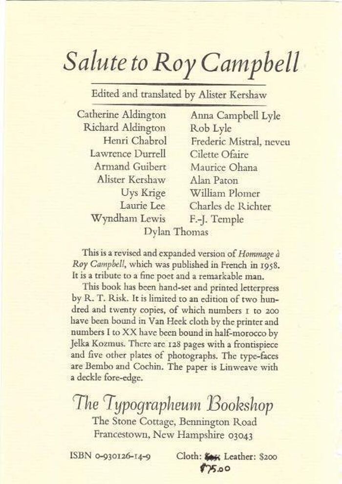 Salute to Roy Campbell. Image