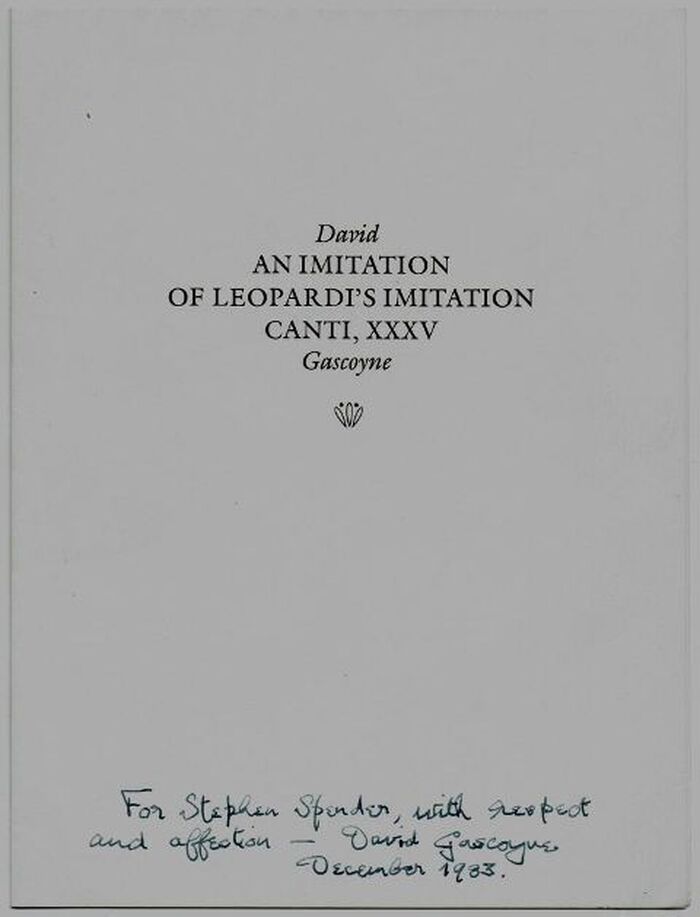 An Imitation of Leopardi's Imitation Canti, XXXV, Image