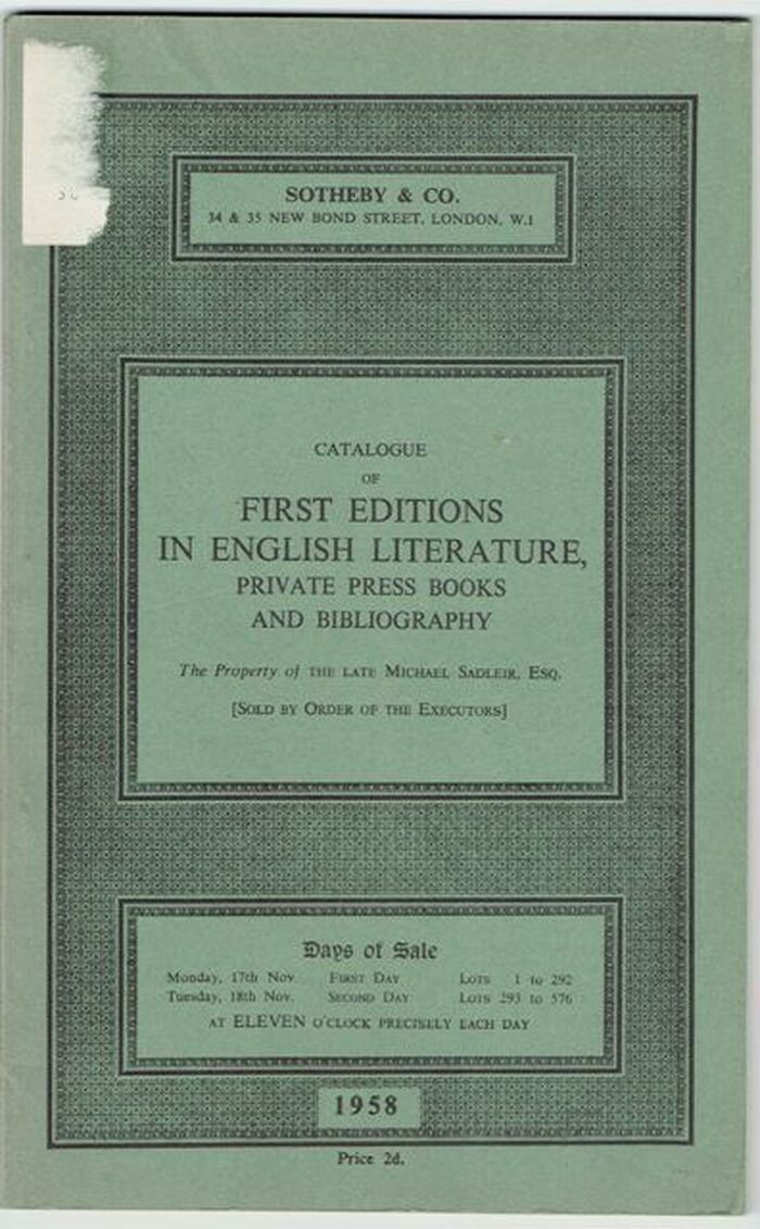 Catalogue of First Editions in English Literature, Private Press Books and Bibliography. Image