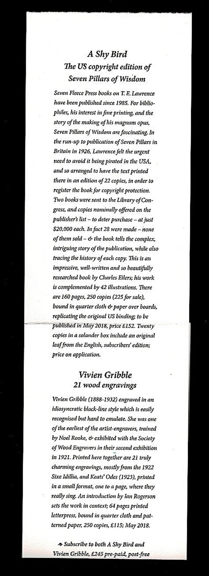 A Shy Bird - The US copyright edition of Seven Pillars of Wisdom. Image