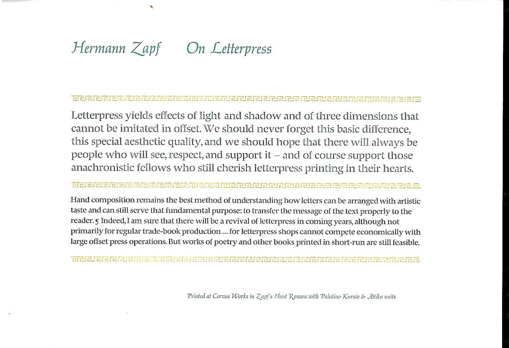 Hermann Zapf. On Letterpress. Image