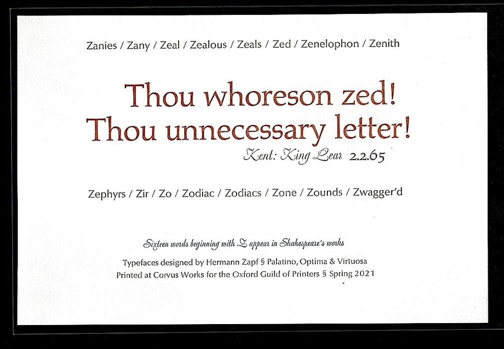 Thou whoreson zed! Thou unnecessary letter! Image