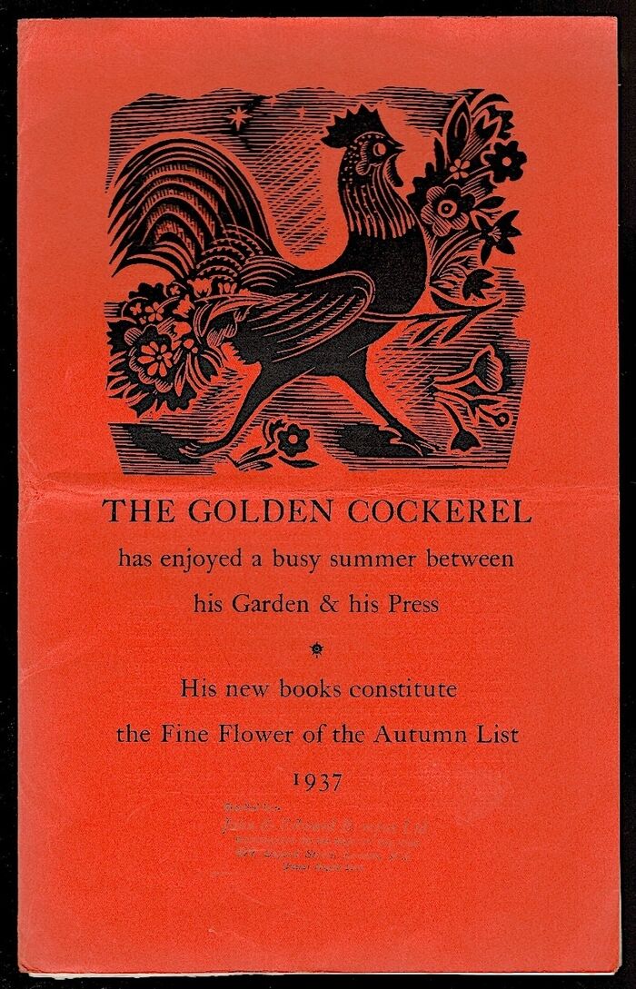 The Golden Cockerel has enjoyed a busy summer between his Garden & his Press. His new books constitute the Fine Flower of the Autumn List 1937. Image