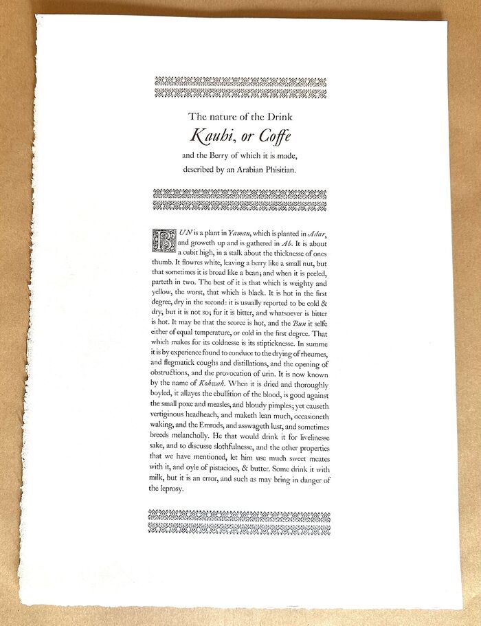 The Nature of the Drink Kauhi, or Coffe, and the Berry of which it is made, described by an Arabian Phisitian Image