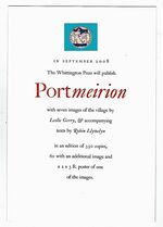 Portmeirion, with seven images of the village by Leslie Gerry & accompanying texts by Robin Llywelyn.