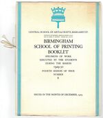 Birmingham School of Printing Booklet. Specimens of Work Executed by the Students during the Session 1929-30. Fourth Session of Issue Number 8