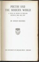 Poetry and the Modern World. A Study of Poetry in England Between 1900 and 1939