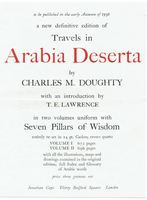 The Prospectus for 'a new definitive edition of Travels in Arabia Deserta by Charles M. Doughty with an introduction by T.E. Lawrence in two volumes uniform with Seven Pillars of Wisdom'