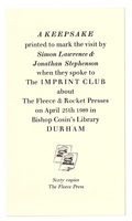 A KEEPSAKE printed to mark the visit by Simon Lawrence & Jonathan Stephenson (to the Imprint Club)